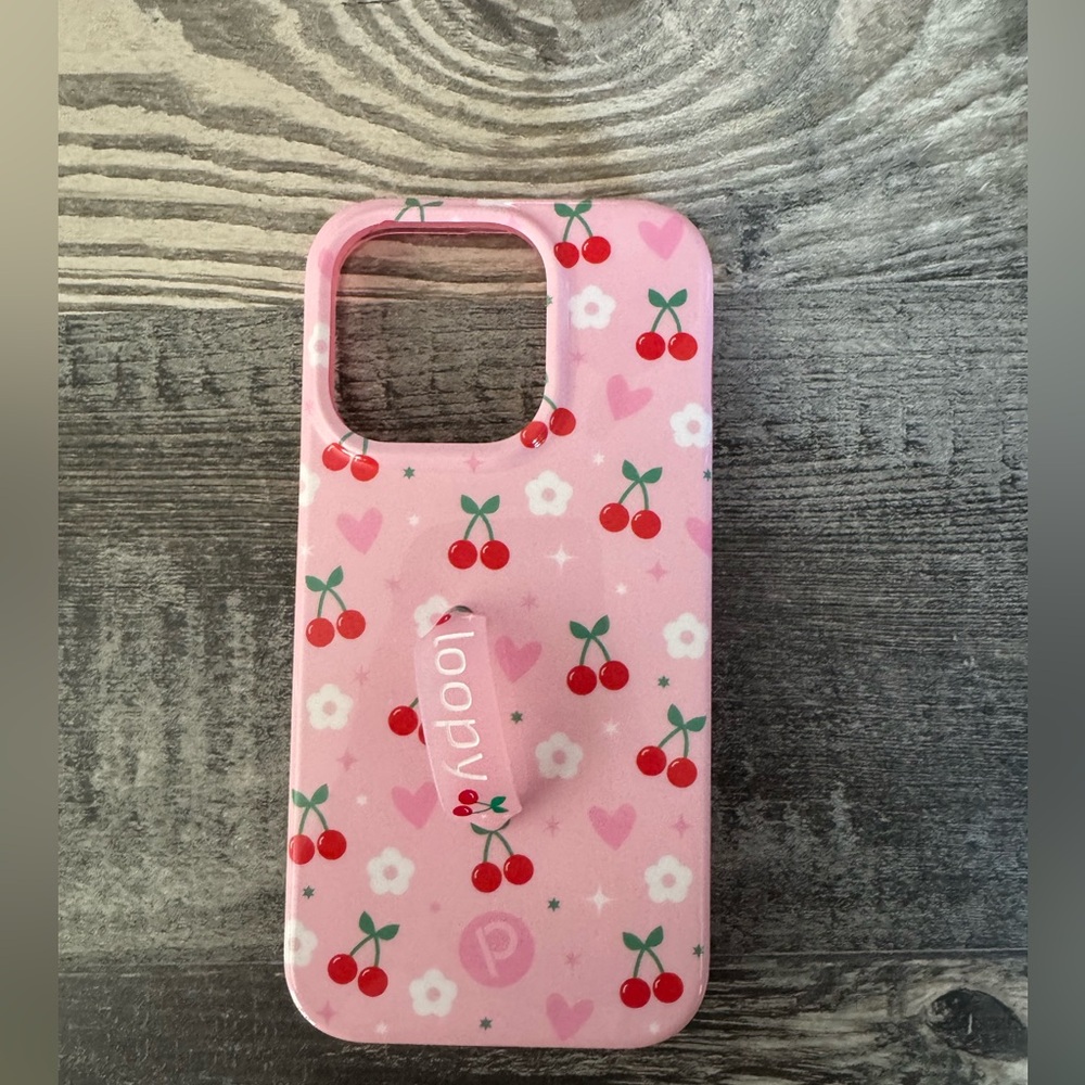 Loopy Case Pink Cherry & Flower Print Phone Case with Loop Grip